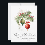 Cartes Pour Fêtes Annuelles Élégant Ornement Rouge Joyeux Noël Entreprise Hol<br><div class="desc">Elégant Rouge Ornement Joyeux Noël Greeting Carte de vacances.</div>