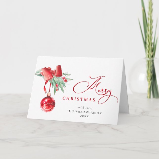 Cartes Pour Fêtes Annuelles Élégant ornement rouge Joyeux voeux de Noël (Devant)