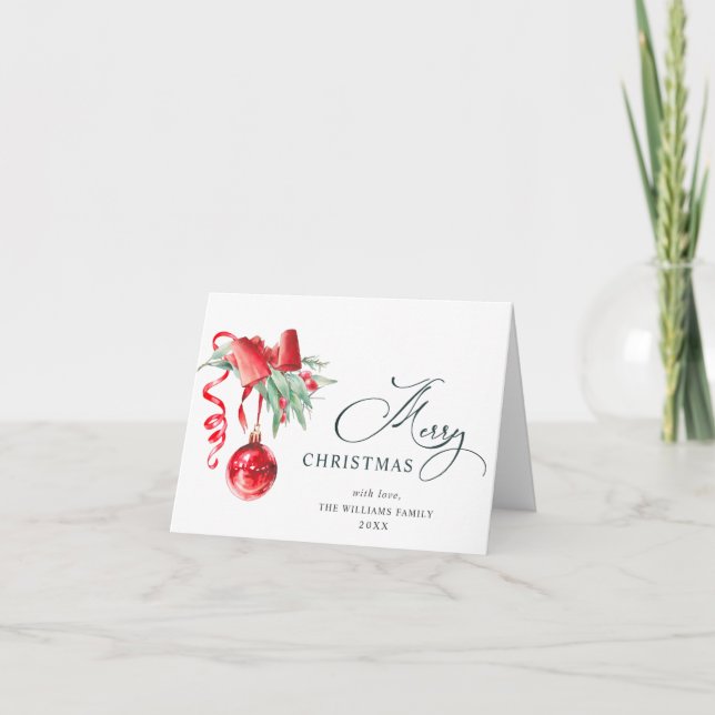 Cartes Pour Fêtes Annuelles Élégant ornement rouge Joyeux voeux de Noël (Devant)