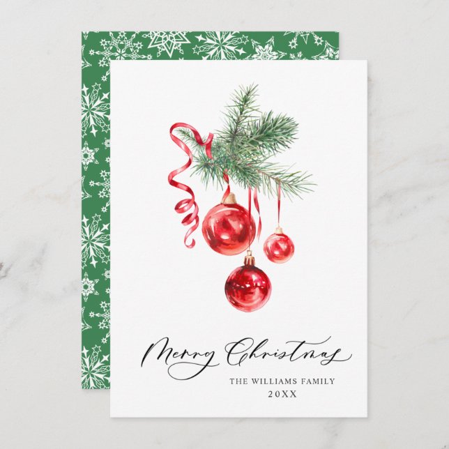 Cartes Pour Fêtes Annuelles Élégant ornement rouge Joyeux voeux de Noël (Devant / Derrière)