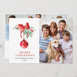 Cartes Pour Fêtes Annuelles Élégant Ornement Rouge Noël Salutation 4 PHOTO