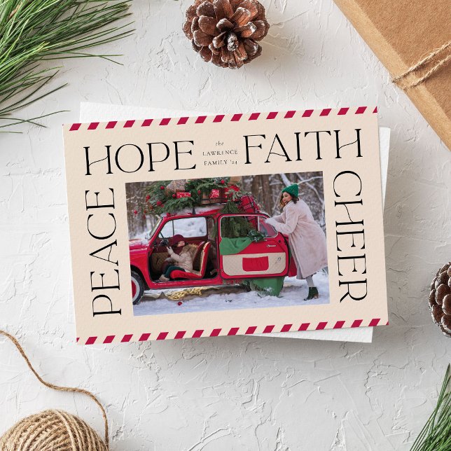 Cartes Pour Fêtes Annuelles Elegant Peace Hope Faith Cheer Christmas Photo (elegant photo Christmas card with heartfelt message)