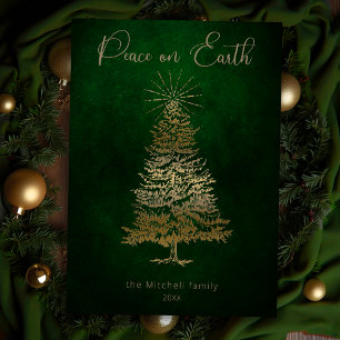 Cartes Pour Fêtes Annuelles Elegant Peace on Earth Gold Script et arbre