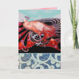 CARTES POUR FÊTES ANNUELLES ÉLÉGANT PEACOCK ROUGE AVEC DES CHEMISES GÉOMÉTRIQU