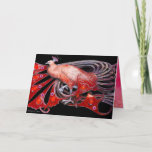 CARTES POUR FÊTES ANNUELLES ÉLÉGANT PEACOCK ROUGE AVEC PIERRES GEM<br><div class="desc">Elégant, élégant bijou de paon rouge avec éclat floral fuchsia or rose argent à l'intérieur, aquarelle couleur acrylique doré et couleurs irisées... Peinture et graphismes numériques par Bulgan Lumini (c) Facile à customiser avec votre propre texte comme une carte de faire-part, cartes de place, enregistrer la date, cartes de remerciement...</div>