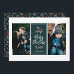 Cartes Pour Fêtes Annuelles Élégant Peint Holly | Christmas Green Two Photo<br><div class="desc">Ces cartes de Noël élégantes comportent deux modèles photo et un centre de blocs de couleurs (en vert - la couleur peut être customisée, si désiré). Les éléments de conception comprennent la lecture de typographie moderne, "Joyeux Noël" et deux baies sèches et arrangements feuille. Le dos de la carte contient...</div>