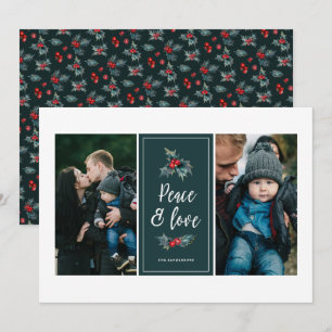 Cartes Pour Fêtes Annuelles Élégant Peint Holly   Peace Love Green Two Photo