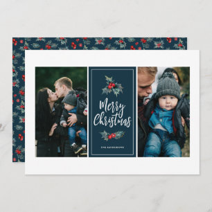 Cartes Pour Fêtes Annuelles Élégant Peint Holly Photo bleu deux Noël