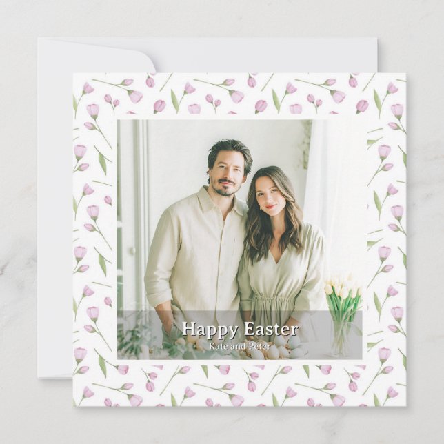 Cartes Pour Fêtes Annuelles Elegant Personalized Photo Floral Happy Easter (Devant)