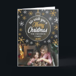 Cartes Pour Fêtes Annuelles Élégant personnalisation de Noël Bauble Photo pers<br><div class="desc">Elégante carte photo de Noël avec bauble noir et or et design flocon de neige.</div>