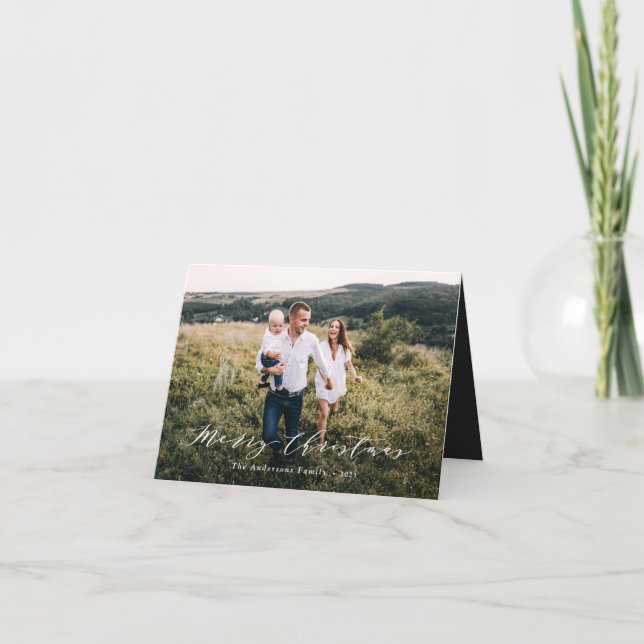 Cartes Pour Fêtes Annuelles Élégant photo minimale Noël écriture noir blanc (Devant)