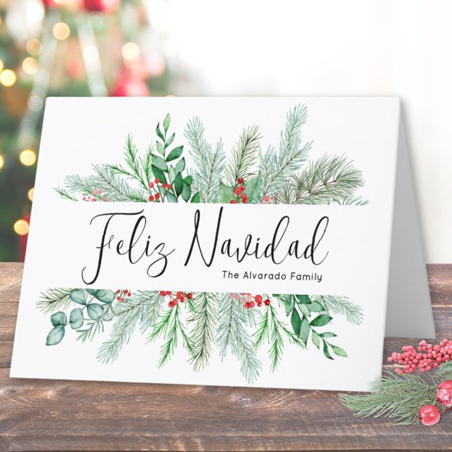 Cartes Pour Fêtes Annuelles Élégant pin botanique Noël Feliz Navidad (Elegant Bontanical Pine Christmas Feliz Navidad Holiday Card)