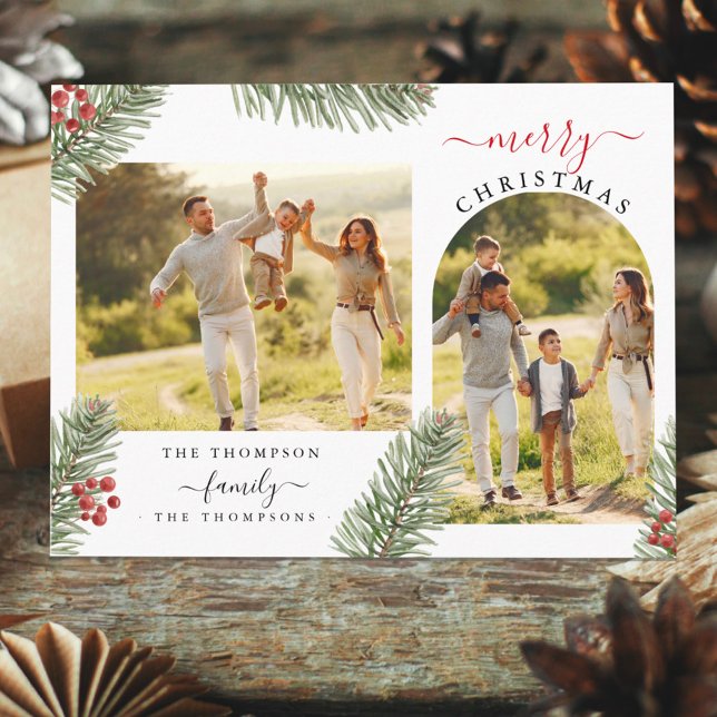 Cartes Pour Fêtes Annuelles Elégant Pin Rustique Arche de Noël Cadre 2 Photo C (Créateur téléchargé)