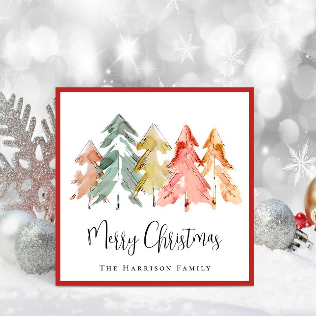 Cartes Pour Fêtes Annuelles Elégant Pine Tree aquarelle photo Noël (Spread the love and joy of the season with your friends and family near and far)