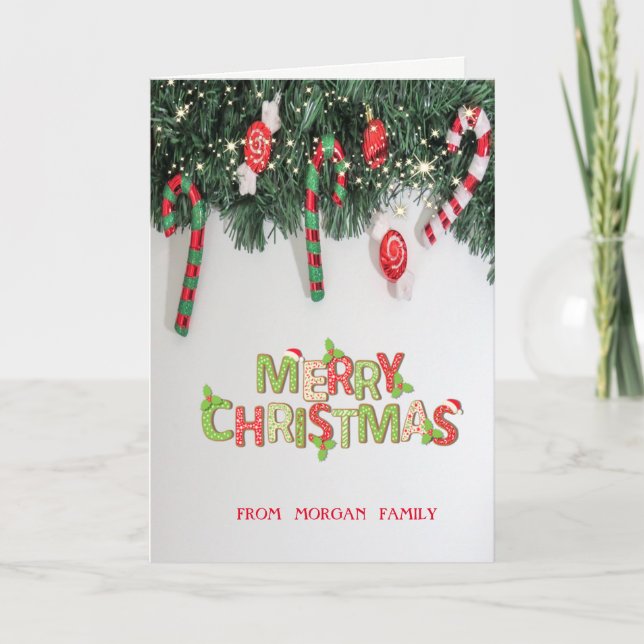 Cartes Pour Fêtes Annuelles Élégant Pine Tree Branches Candy de Noël (Devant)