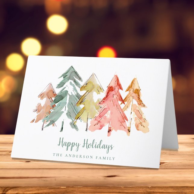 Cartes Pour Fêtes Annuelles Elégant Pine Trees Aquarelle Noël (Créateur téléchargé)