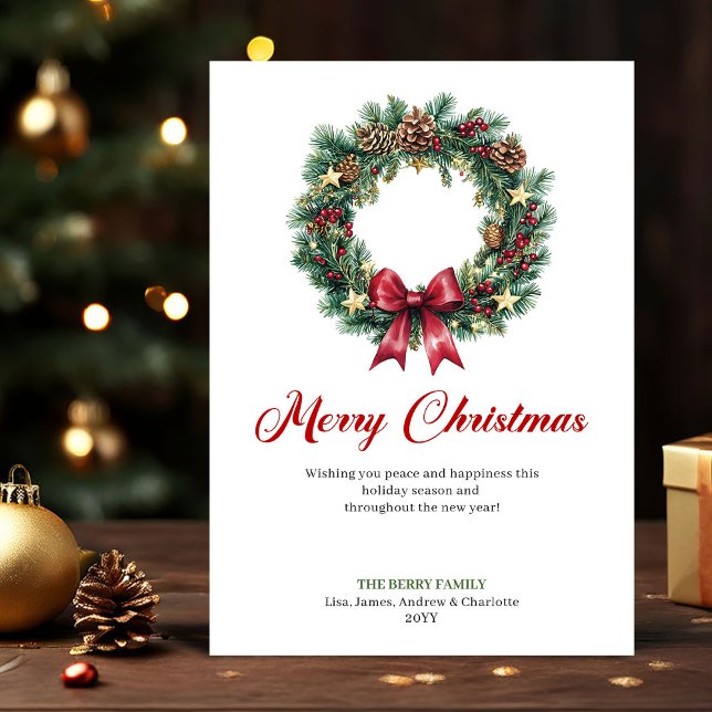 Cartes Pour Fêtes Annuelles Elegant Pine Wreath Christmas Greeting Holiday  (Elegant Pine Wreath Christmas Greeting Holiday Card)