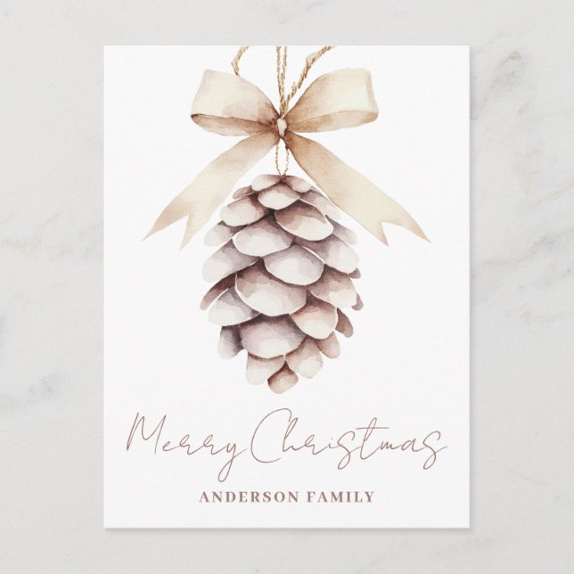 Cartes Pour Fêtes Annuelles Elégant Pinecone Aquarelle Noël (Devant)