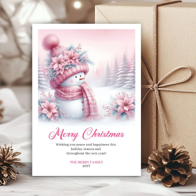Cartes Pour Fêtes Annuelles Elegant Pink Snowman Kids Editable Christmas Card (Sparkly pink coquette snowman kids card, editable)
