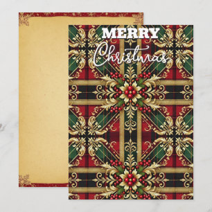 Cartes Pour Fêtes Annuelles Élégant Plaid de Fête Rouge Vert Or 