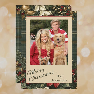 Cartes Pour Fêtes Annuelles Elégant Plaid & Poinsettia Joyeux Noël Photo
