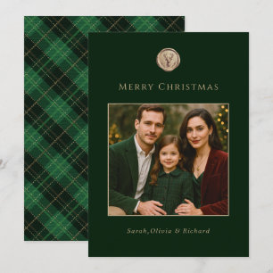 Cartes Pour Fêtes Annuelles Élégant Plaid Vert Photo de Famille Noël