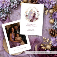 Elegant Plum Holy Nativity Family Christmas Photo