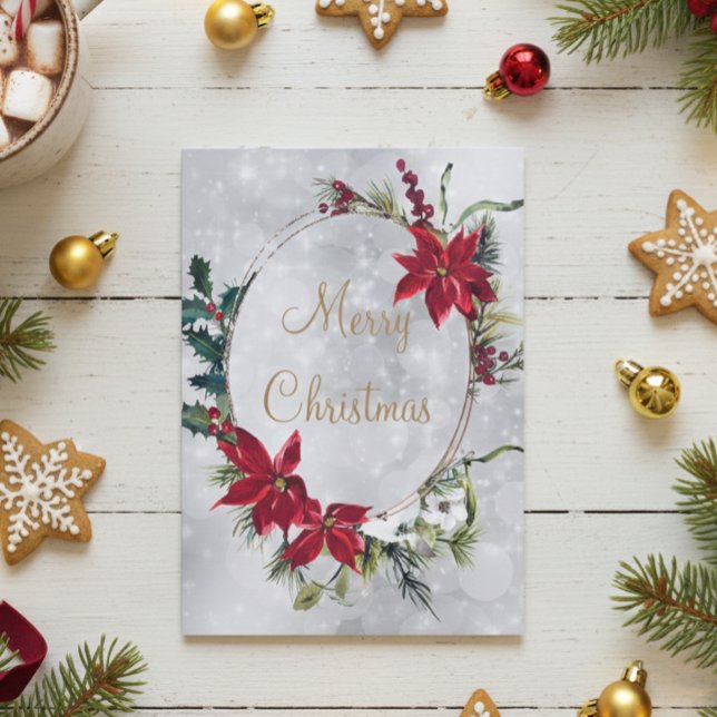 Cartes Pour Fêtes Annuelles Élégant Poinsettia Argent Joyeux Noël (Créateur téléchargé)