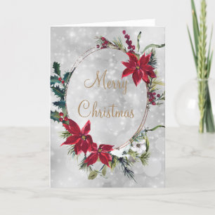 Cartes Pour Fêtes Annuelles Élégant Poinsettia Argent Joyeux Noël