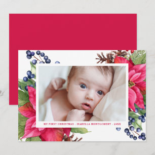 Cartes Pour Fêtes Annuelles Elegant Poinsettia Berry Ma première photo de Noël