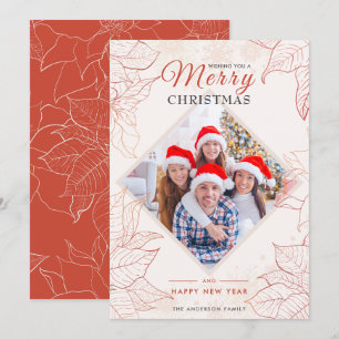 Cartes Pour Fêtes Annuelles Élégant Poinsettia Florale Rouge Photo Noël