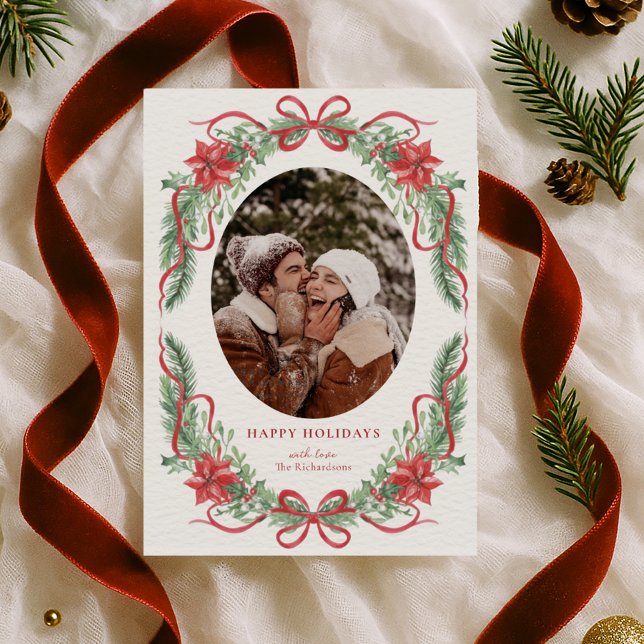 Cartes Pour Fêtes Annuelles Elegant Poinsettia Holiday Photo Card  (Créateur téléchargé)