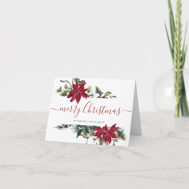 Cartes Pour Fêtes Annuelles Élégant Poinsettia Noël Accueil d'entreprise (Devant)