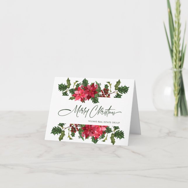 Cartes Pour Fêtes Annuelles Élégant Poinsettia Noël Accueil d'entreprise (Devant)