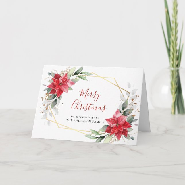 Cartes Pour Fêtes Annuelles Elégant Poinsettia Noël Mistletoe Salutation (Devant)