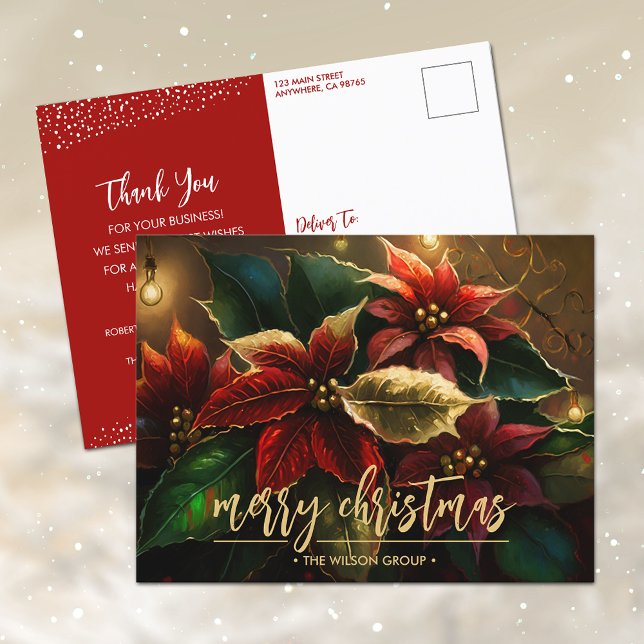Cartes Pour Fêtes Annuelles Elégant Poinsettias Business Merci de Noël (Créateur téléchargé)