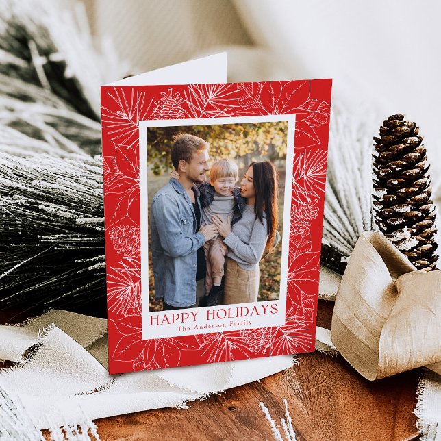 Cartes Pour Fêtes Annuelles Élégant Poinsettias et Pinecones 2 Photo (Créateur téléchargé)