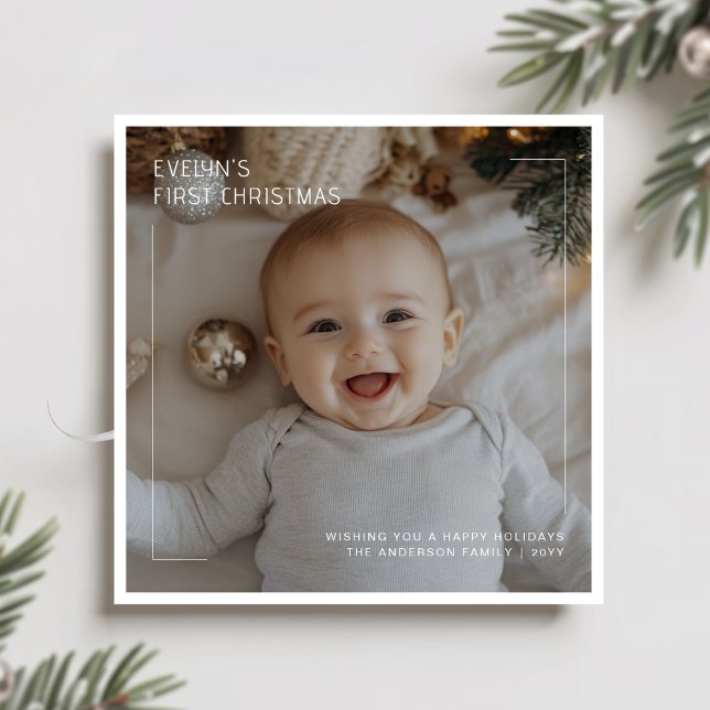 Cartes Pour Fêtes Annuelles Élégant premier Noël Baby Carré photo (Créateur téléchargé)
