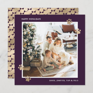 Cartes Pour Fêtes Annuelles Elégant Purple Gold Paw Photo Happy Howlidays