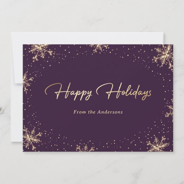 Cartes Pour Fêtes Annuelles Élégant purple Gold Script Snowflake (Devant)