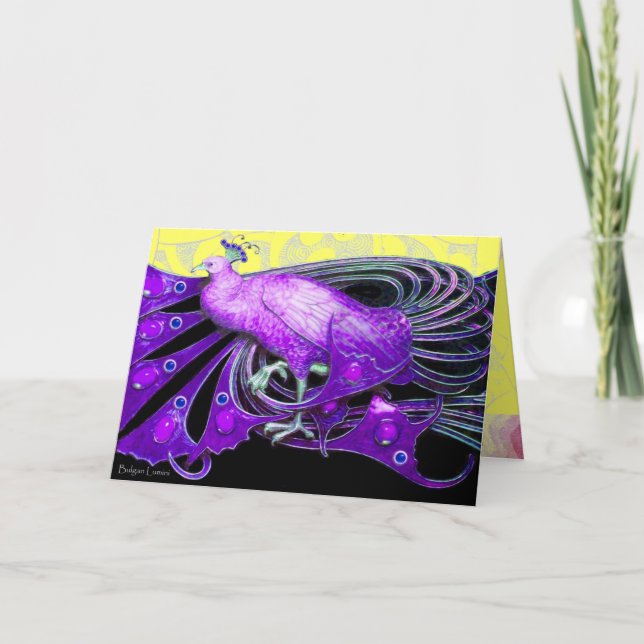 CARTES POUR FÊTES ANNUELLES ÉLÉGANT PURPLE PEACOCK AVEC DES CHEMISES GÉOMÉTRIQ (Devant)