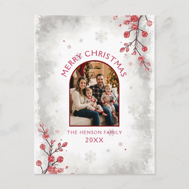 Cartes Pour Fêtes Annuelles Elegant Red Berries Family Photo Christmas  (Devant)