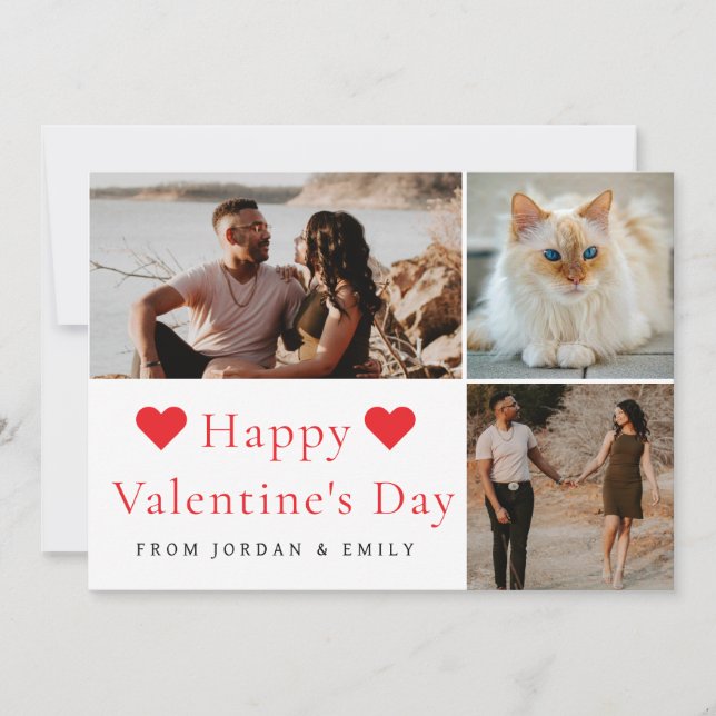 Cartes Pour Fêtes Annuelles Elegant Red Hearts Happy Valentine's Day 3 Photo (Devant)