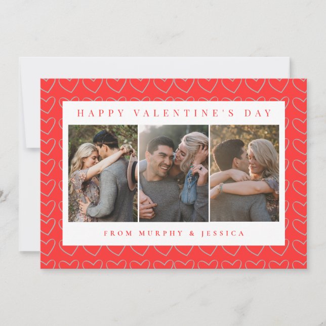 Cartes Pour Fêtes Annuelles Elegant Red Hearts Happy Valentine's Day 3 Photo (Devant)