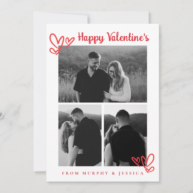 Cartes Pour Fêtes Annuelles Elegant Red Hearts Happy Valentine's Day 3 Photo (Devant)