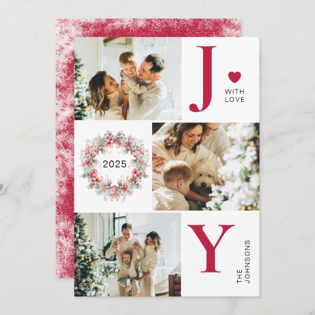 Cartes Pour Fêtes Annuelles Elégant Red Holly Berries 3 Photo Joie Noël (Devant / Derrière)
