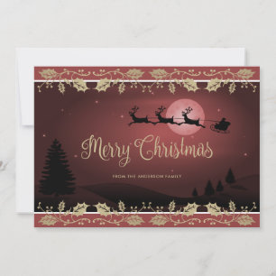 Cartes Pour Fêtes Annuelles Élégant Red Holly Reindeer Père Noël