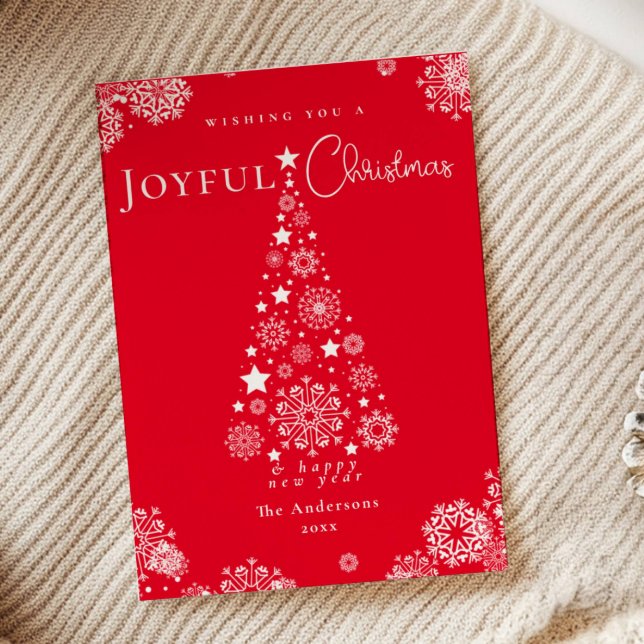 Cartes Pour Fêtes Annuelles Élégant Red Joyeux sapin de Noël Snowflakes (Créateur téléchargé)