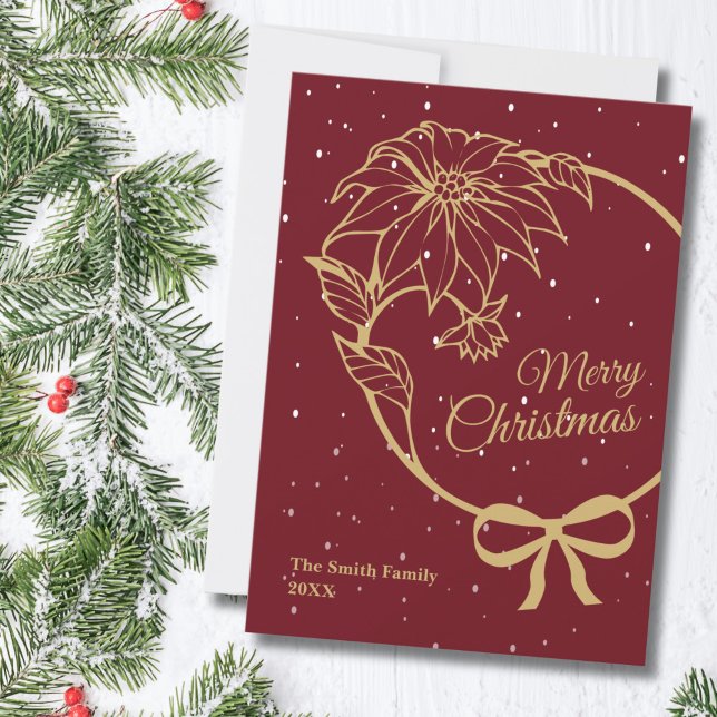 Cartes Pour Fêtes Annuelles Elegant Red Merry Christmas Poinsettia Flat (Créateur téléchargé)