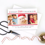 Cartes Pour Fêtes Annuelles Élégant Red Merry Little Christmas Photo Collage<br><div class="desc">Ce carte photo de vacances élégant et moderne présente "Merry Little Christmas" en gris foncé texte classique avec accent de script rouge. Comprend trois espaces photo carrés, un accueil personnalisé et un espace pour inclure des noms de membres de famille. Les flocons rouges mettent l'accent sur le titre avant et...</div>